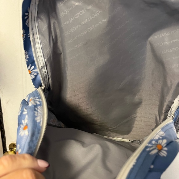 Jansport Blue Backpack with laptop padded compartment with Daisy Pattern - Picture 3 of 5